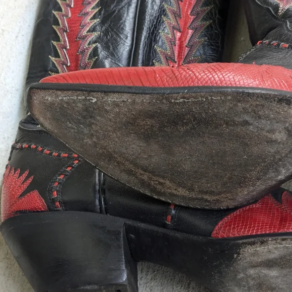 Tony Lama Cowboy Boots Red Black Lizard Leather Men 8.5 D - Picture 14 of 15